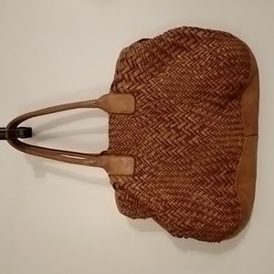 Woven Leather Handbag, Cognac/Tan